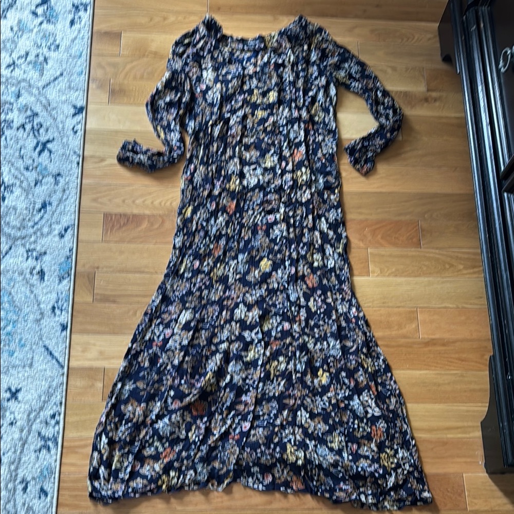 Relativity Blue and Gray Casual Sundress with Bishop Sleeves
